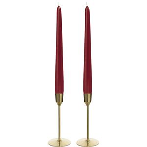 Decoris Kandelaars 2x aluminium goud 15 cm met 12x donker rode dinerkaarsen -