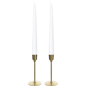 Decoris Kandelaars 2x aluminium goud 15 cm met 12x witte dinerkaarsen -