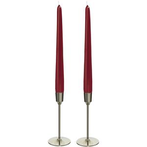 Decoris Kandelaars 2x aluminium zilver 15 cm met 12x donker rode dinerkaarsen -