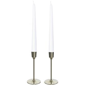 Decoris Kandelaars 2x aluminium zilver 15 cm met 12x witte dinerkaarsen -