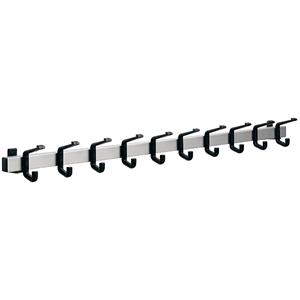 Kapstoklijst, aluminium, hakenafstand 100 mm, aluminium / zwart, 1000 mm, 10 haken