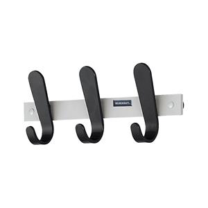 Eurokraft pro Kapstoklijst, 3 mantelhaken, h x b x d = 130 x 360 x 60 mm, VE = 2 stuks, haakkleur zwart