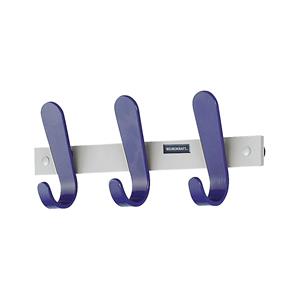 Eurokraft pro Kapstoklijst, 3 mantelhaken, h x b x d = 130 x 360 x 60 mm, VE = 2 stuks, haakkleur blauw