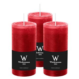 Wiedemann Cilinderkaars/stompkaars - 3x - rustieke kaars - rood - 6 x 12 cm - branduren -