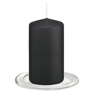Trend Candles  Stompkaarsen met glazen onderzetters set van 2x stuks - zwart 6 x 12 cm -