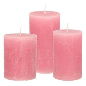 Merkloos Stompkaarsen/cilinderkaarsen set - 3x - oud roze - rustiek model -