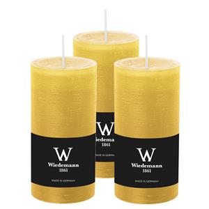Wiedemann Cilinderkaars/stompkaars - 3x - rustieke kaars - okergeel - 6 x 12 cm - branduren -