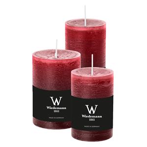 Wiedemann Cilinderkaarsen/stompkaarsen - set van 3 - rustieke kaars - bordeaux rood - 6x9/6x12/7x10 cm -