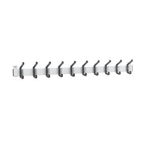 Eurokraft basic Kapstoklijst, blank aluminiumkleurig, 10 kunststof haken