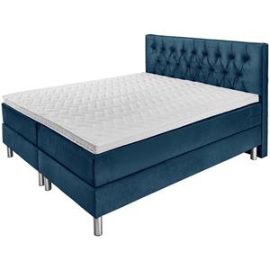ERWIN M. Boxspringbed Comfort Velours, hoofdbord Chesterfield; 200x200x60 cm (BxLxH); donkerblauw; hard