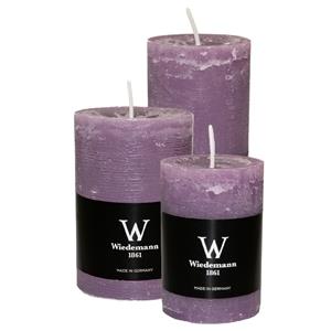 Wiedemann Cilinderkaarsen/stompkaarsen - set van 3 - rustieke kaars - lila paars - 6x9/6x12/7x10 cm -