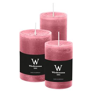 Wiedemann Cilinderkaarsen/stompkaarsen - set van 3 - rustieke kaars - oudroze - 6x9/6x12/7x10 cm -