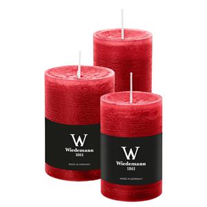 Wiedemann Cilinderkaarsen/stompkaarsen - set van 3 - rustieke kaars - rood - 6x9/6x12/7x10 cm -