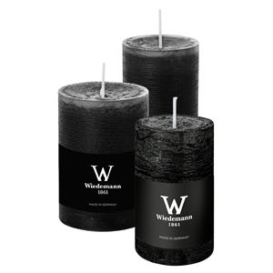 Wiedemann Cilinderkaarsen/stompkaarsen - set van 3 - rustieke kaars - zwart - 6x9/6x12/7x10 cm -