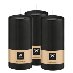 Wiedemann Cilinderkaars/stompkaars - 3x - zwart - 15 x 7 cm - 63 branduren -