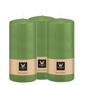 Wiedemann Cilinderkaars/stompkaars - 3x - lichtgroen - 15 x 7 cm - 63 branduren -