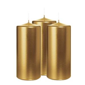 Wiedemann Cilinderkaars/stompkaars - 3x - metallic goud - 15 x 7 cm - 63 branduren -