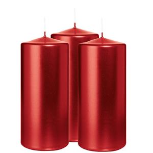 Wiedemann Cilinderkaars/stompkaars - 3x - metallic rood - 15 x 7 cm - 63 branduren -
