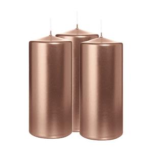 Wiedemann Cilinderkaars/stompkaars - 3x - metallic rosé goud - 15 x 7 cm - 63 branduren -