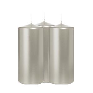 Wiedemann Cilinderkaars/stompkaars - 3x - metallic zilver - 15 x 7 cm - 63 branduren -