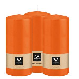 Wiedemann Cilinderkaars/stompkaars - 3x - oranje - 15 x 7 cm - 63 branduren -