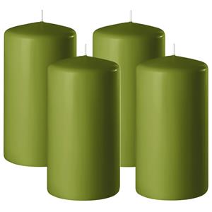 Enlightening Candles Cilinder/stompkaars - 4x - olijfgroen - D6 x H10 cm - branduur -