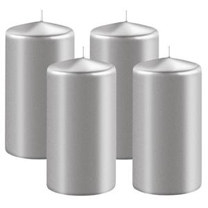 Enlightening Candles Cilinder/stompkaars - 4x - zilver - D6 x H8 cm - 27 branduur -