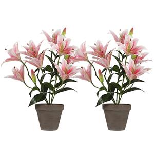 Shoppartners 2x Roze Tigerlily/tijgerlelie kunstplanten 47 cm in pot -
