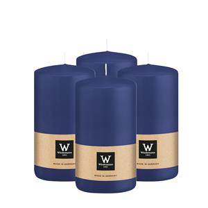 Wiedemann Cilinderkaars/stompkaars - 4x - donkerblauw - 12 x 6 cm - 33 branduren -