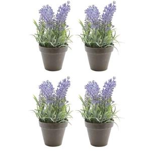 Bellatio flowers & plants Bellatio Kunstplant - 10x stuks - lavendel - paars - 17 cm - in pot - lavandula -