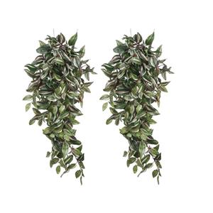 Mica Decorations Kunstplant Tradescantia vaderplant - 2x stuks - groen - L80 x B30 x H15 cm - hangplant -