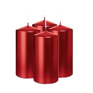 Wiedemann Cilinderkaars/stompkaars - 4x - metallic rood - 12 x 6 cm - 33 branduren -