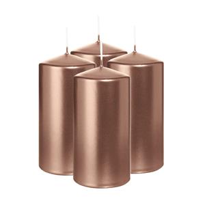 Wiedemann Cilinderkaars/stompkaars - 4x - metallic roségoud - 12 x 6 cm - 33 branduren -