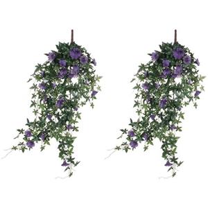 Mica Decorations 2x Groene Petunia paarse bloemen kunstplanten 80 cm -