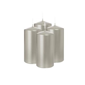 Wiedemann Cilinderkaars/stompkaars - 4x - metallic zilver - 12 x 6 cm - 33 branduren -