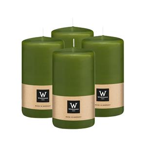 Wiedemann Cilinderkaars/stompkaars - 4x - olijfgroen - 12 x 6 cm - 33 branduren -