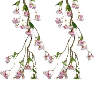 Everlands 3x stuks kunstbloem/bloesem takken slingers - lichtroze - 130 cm -