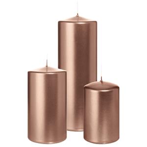 Wiedemann Cilinderkaarsen/stompkaarsen - set van 3 - metallic ros℃goud - 6x8/7x13/7x20 cm -
