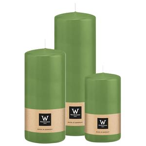 Wiedemann Cilinderkaarsen/stompkaarsen - set van 3 - lichtgroen - 6x12/7x15/7x20 cm -