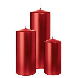 Wiedemann Cilinderkaarsen/stompkaarsen - set van 3 - metallic rood - 6x12/7x15/7x20 cm -
