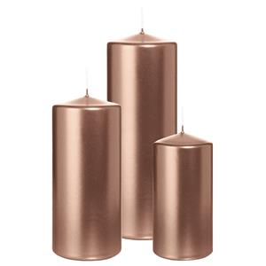 Wiedemann Cilinderkaarsen/stompkaarsen - set van 3 - metallic ros℃goud - 6x12/7x15/7x20 cm -