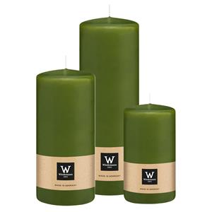 Wiedemann Cilinderkaarsen/stompkaarsen - set van 3 - olijfgroen - 6x12/7x15/7x20 cm -