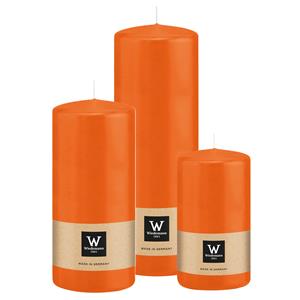 Wiedemann Cilinderkaarsen/stompkaarsen - set van 3 - oranje - 6x12/7x15/7x20 cm -