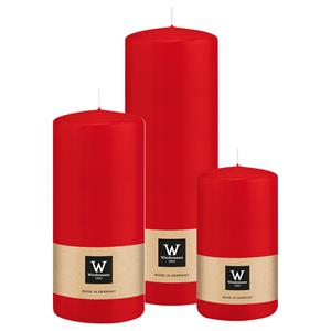 Wiedemann Cilinderkaarsen/stompkaarsen - set van 3 - rood - 6x12/7x15/7x20 cm -