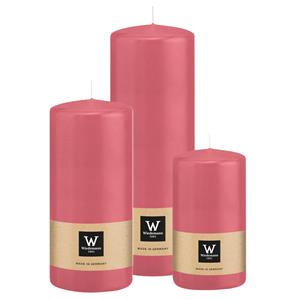 Wiedemann Cilinderkaarsen/stompkaarsen - set van 3 - roze - 6x12/7x15/7x20 cm -