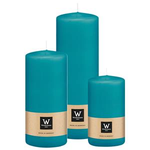 Wiedemann Cilinderkaarsen/stompkaarsen - set van 3 - turquoise - 6x12/7x15/7x20 cm -
