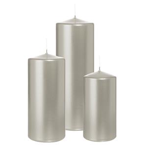 Wiedemann Cilinderkaarsen/stompkaarsen - set van 3 - metallic zilver - 6x12/7x15/7x20 cm -