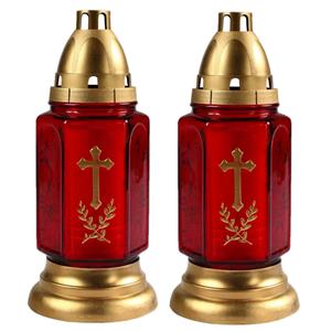 Cosy & Trendy 2x stuks grafkaarsen/gedenklichten met deksel rood/goud 11 x 24 cm 3 dagen brandtijd -