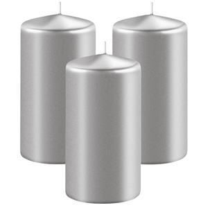 Enlightening Candles Cilinder/stompkaars - 3x - zilver - D6 x H10 cm - branduur -