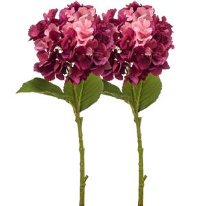 Emerald Kunstbloem hortensia tak - 2x - 52 cm - fuchsia - Real Touch - hydrangea - kunst zijdebloemen -